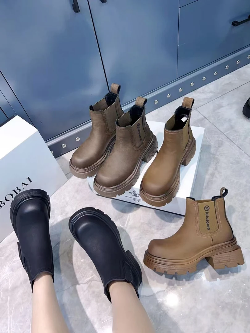 6619-3欧洲站新品热卖潮流松糕厚底增高显瘦时尚白搭切尔西短靴