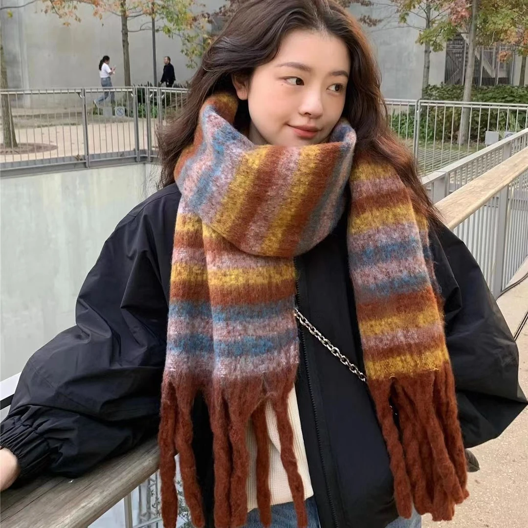 围巾女生冬季2023新款韩版百搭格子围脖学生厚保暖长款秋冬季加厚