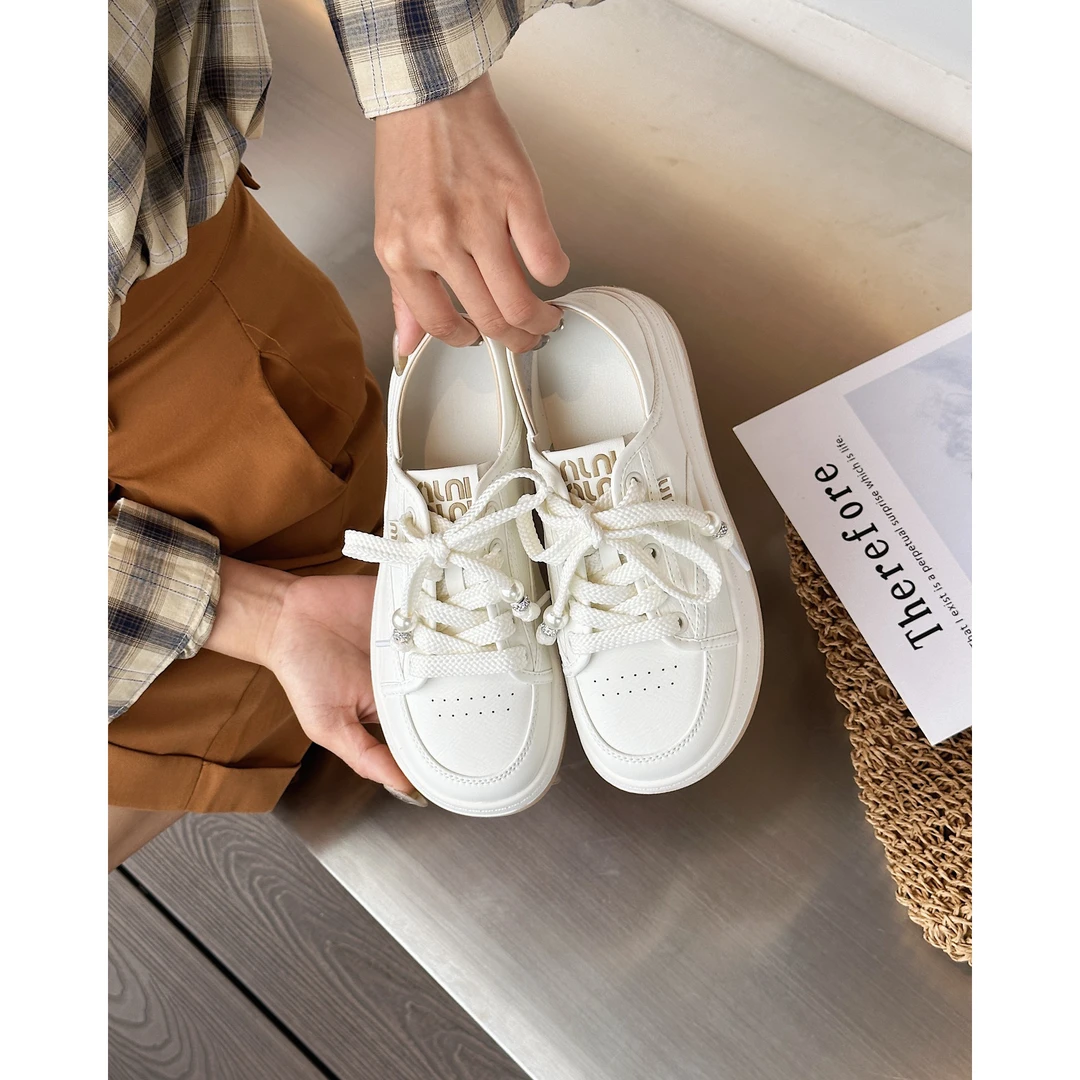 两穿ins真皮小白鞋女2024秋新款韩版圆头软底舒适百搭休闲鞋板鞋