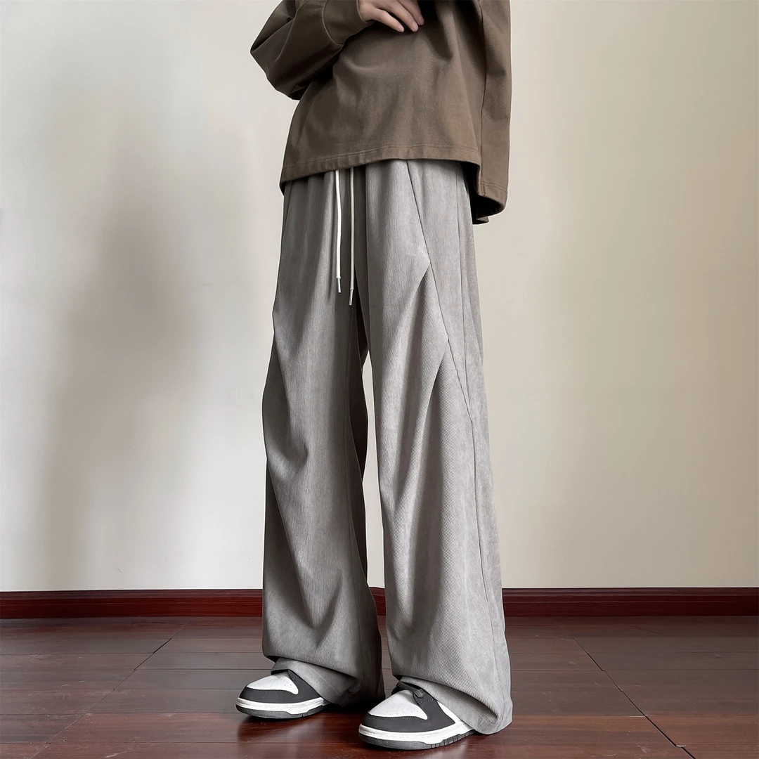 美式褶皱卫裤男士秋季2024新款百搭痞帅vibe高街宽松阔腿休闲裤