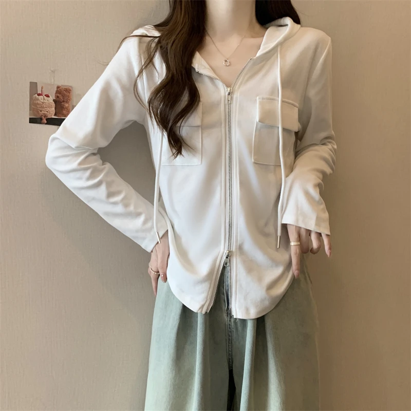 AFONE大码女装2024秋装韩版休闲百搭设计感显瘦连帽卫衣