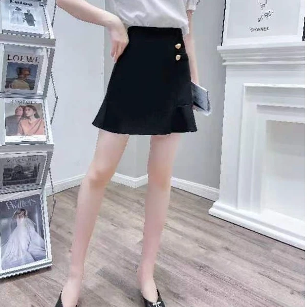 黑色短裙女A字裙2023秋季新款纯色高腰裙裤女气质包臀裙裤6001