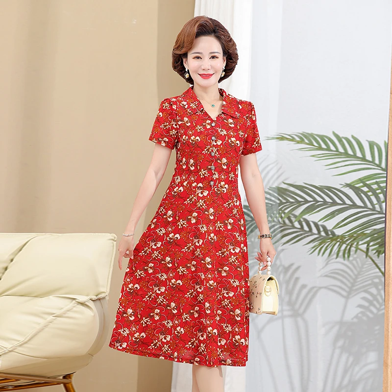 新中式连衣裙气质时尚妈妈装洋气显瘦裙子
