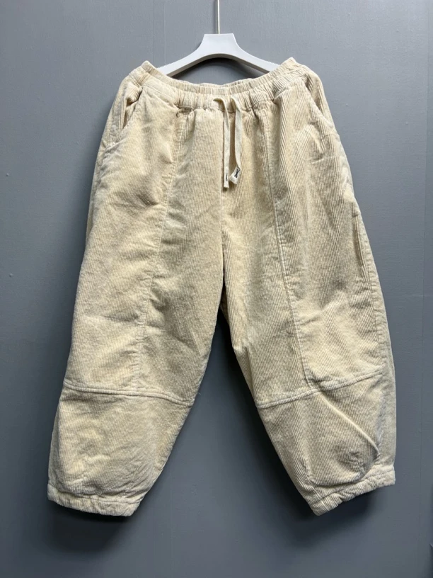 秋冬新款重工炒色条绒棉裤保暖休闲宽松百搭夹棉水洗做旧女直筒裤