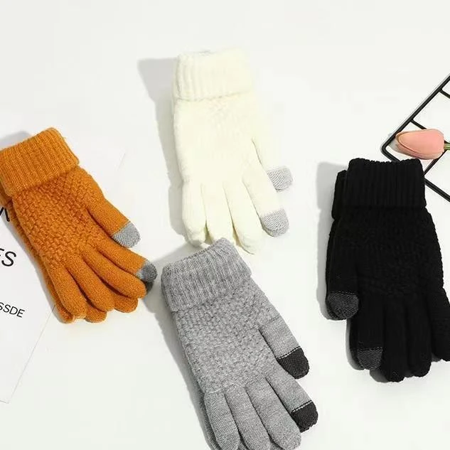 【Muusu】买一送一毛线保暖手套秋冬可爱触屏百搭菠萝纹手套