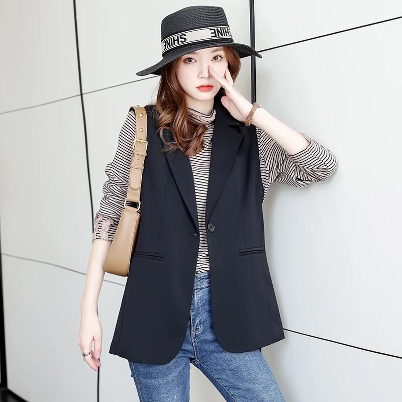 A2319时尚简约气质干练有型新款韩版百搭黑色西装马甲女秋季外套
