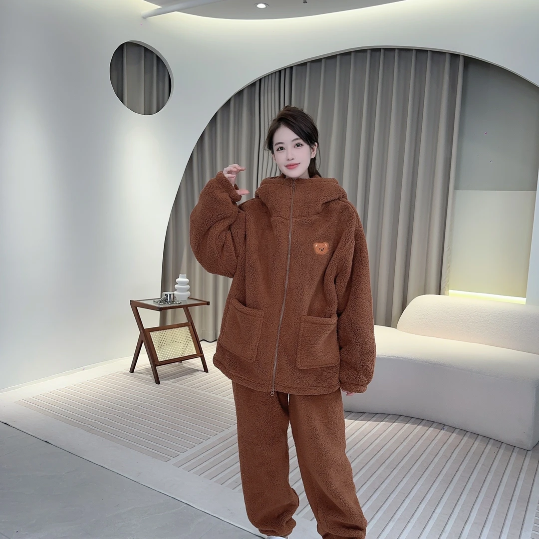 HAREECISU【泰迪小熊】情侣款软绵绵加厚加绒袖家居服套装