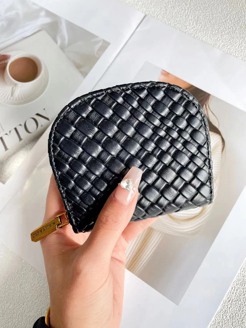 小手包小卡包小香风高档时尚百搭黑色编织简约韩版气质真皮小众