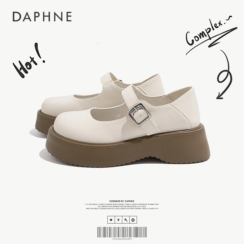 达芙妮玛丽珍女鞋2024新款秋季镂空白色单鞋复古日系jk厚底小皮鞋