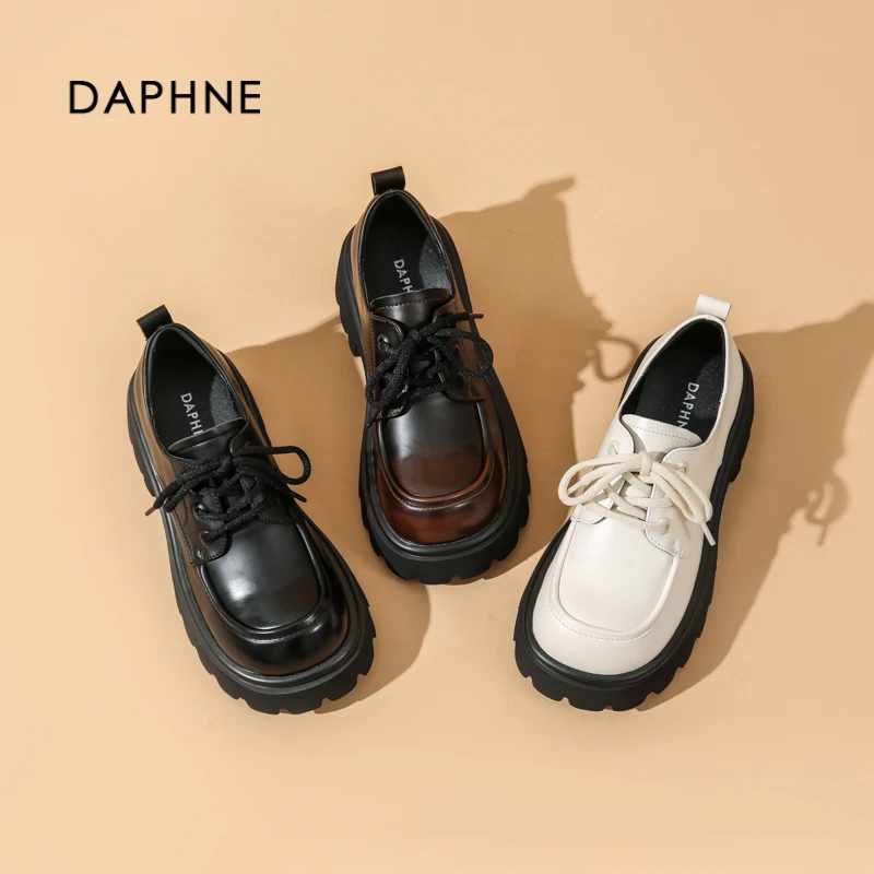 达芙妮厚底乐福鞋女2025新款春季复古英伦风黑色厚底圆头头小皮鞋