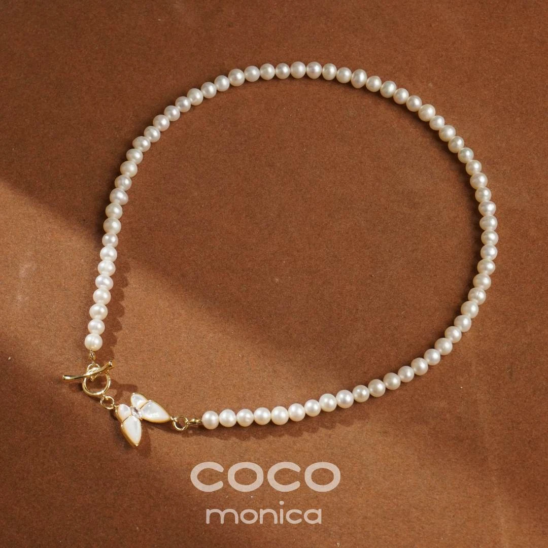 【小霞珠宝】奢气质蝴蝶坠链简约百搭淡水珍珠项链