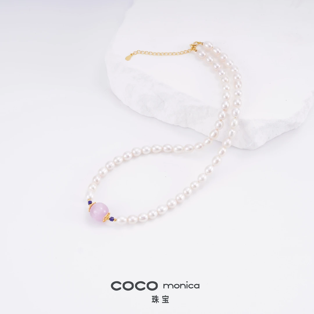 925银B072 时尚气质百搭简约经典珍珠项链素款紫色