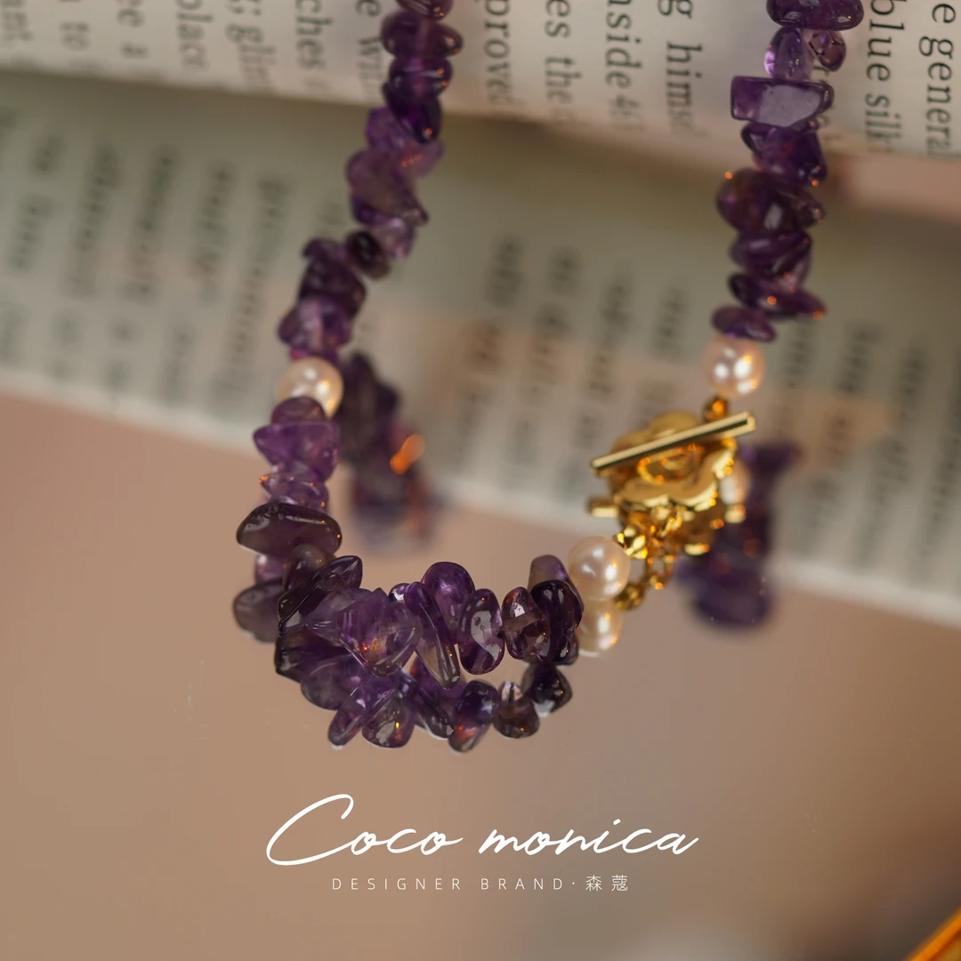 【小霞珠宝】正宗天然珍珠气质手工饰品复古配饰紫色手作 WA502
