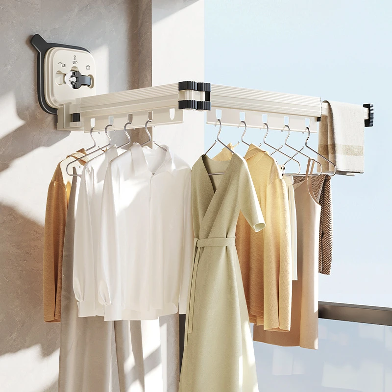 吸盘折叠晾衣架阳台隐形伸缩晾衣杆室内家用挂衣架飘窗晒衣架批发