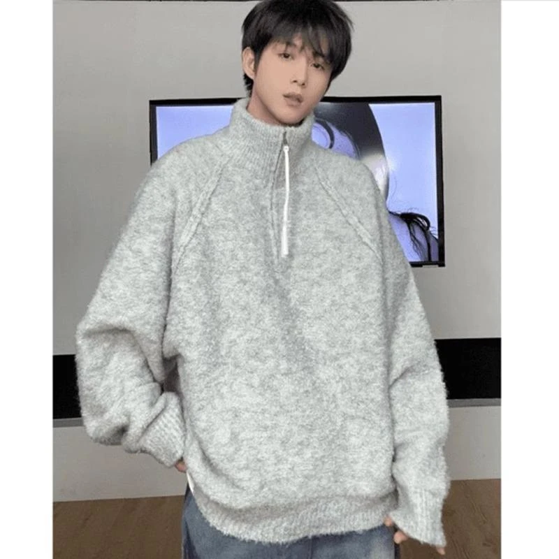 cleanfit高领半拉链毛衣男款秋冬季加厚慵懒高级感美式针织衫外套