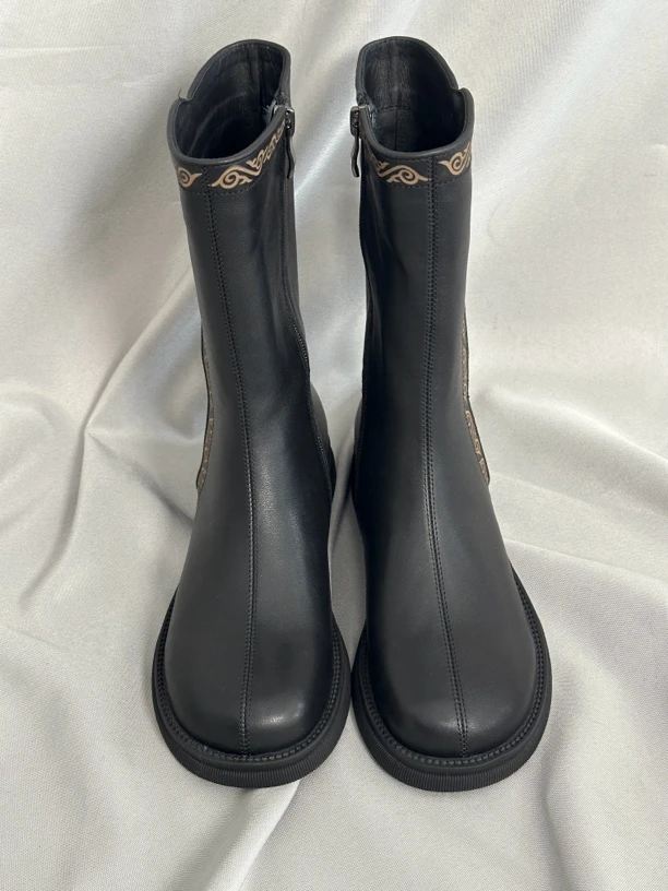 乌勒优选蒙古元素蒙古靴真皮中筒靴马丁靴舒适透气时尚英伦风靴子