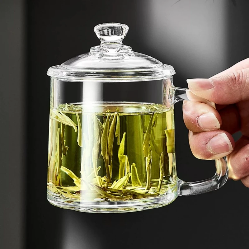 带盖泡茶杯加厚耐高温大容量玻璃把杯待客家用男士喝茶水杯办公室