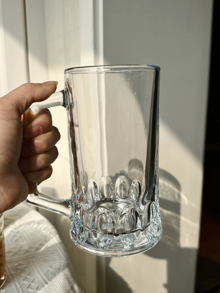 带把手玻璃杯加厚大容量啤酒杯家用透明耐热喝水杯子泡茶杯扎啤杯