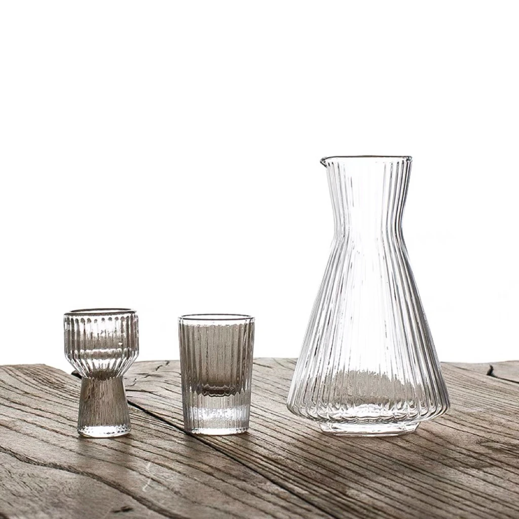 轻奢日式白酒杯创意手工玻璃白酒分酒器清酒分酒壶家用竖条纹酒樽