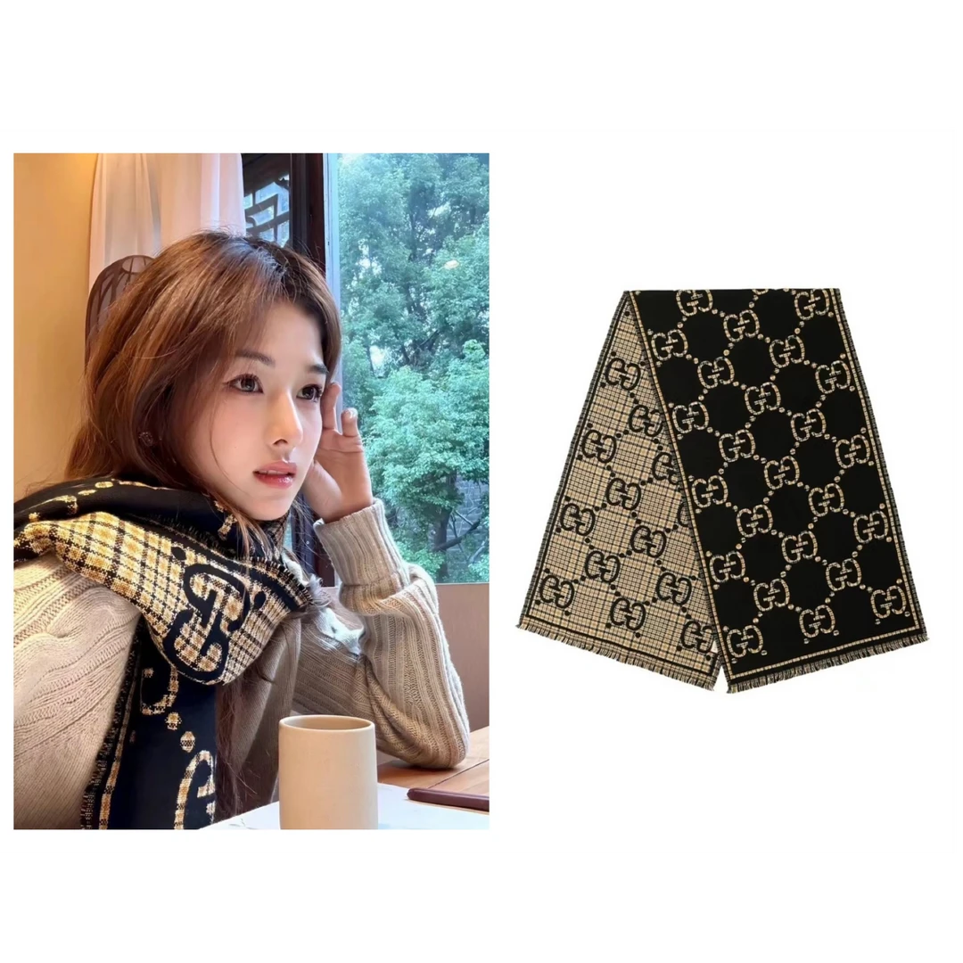 GUCCI古驰 经典双G格纹羊毛围巾660025-4G386-1079