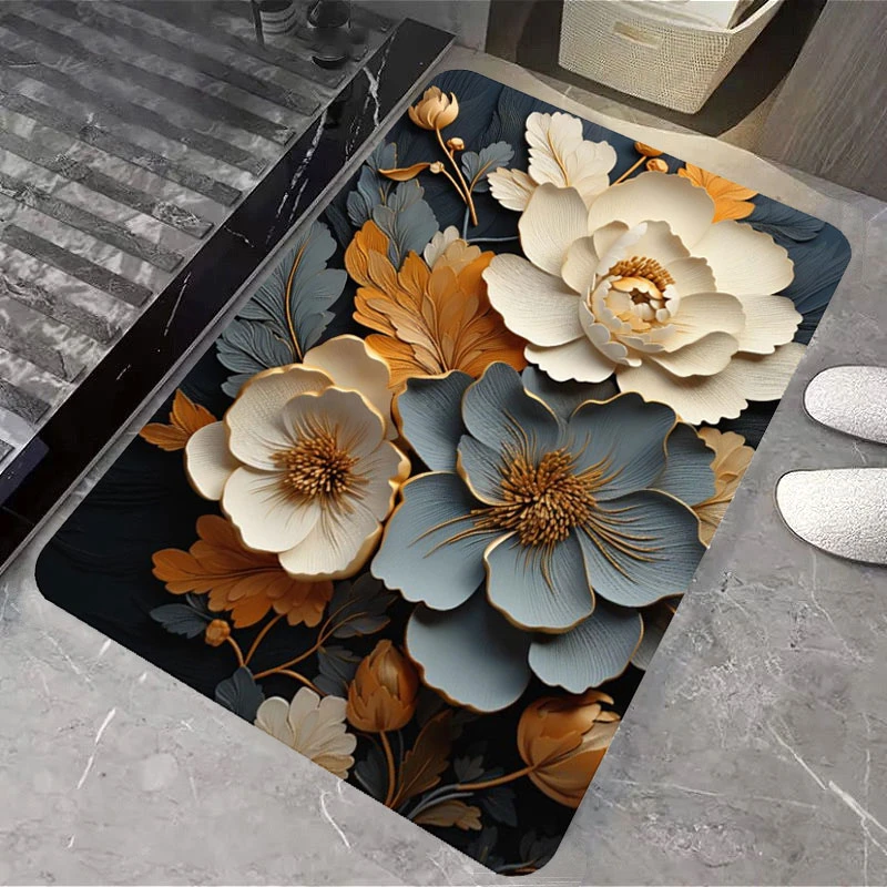 新款花朵软硅藻浴室地垫吸水防滑厕所脚垫厨房门垫卫生间门口垫子