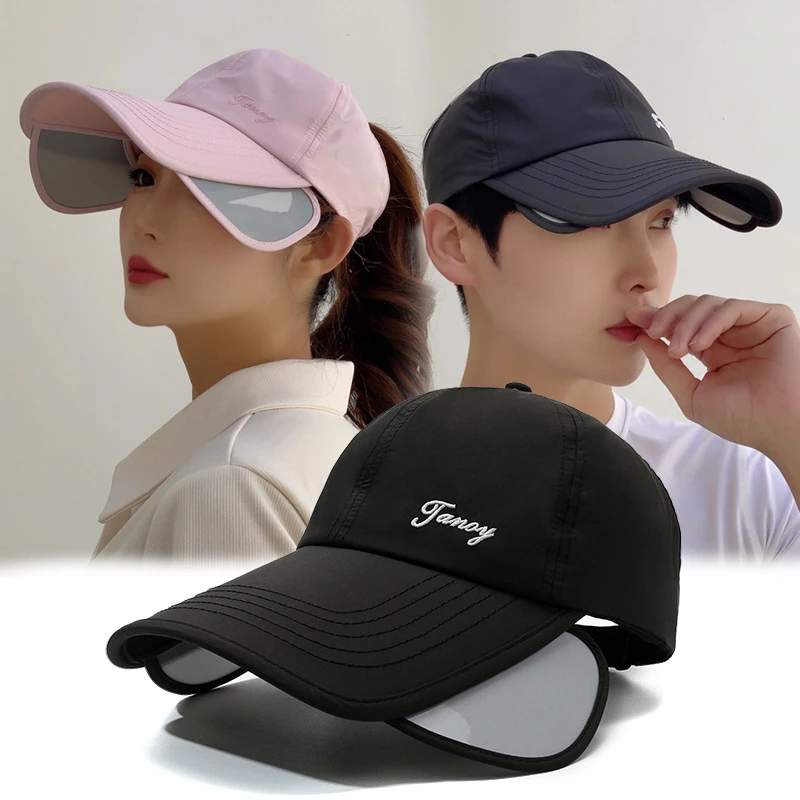 夏季户外空顶遮阳帽子男女薄款伸缩加大檐速干棒球帽加长檐鸭舌帽