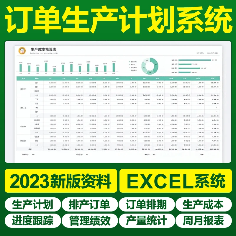 excel订单生产管理表格系统车间计划进度投料明细分析登记排程