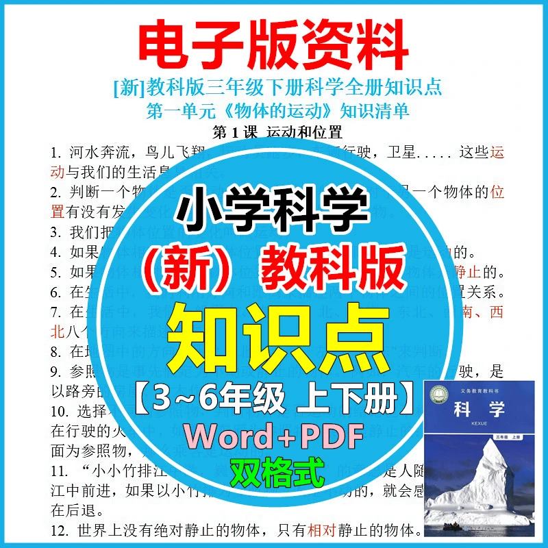新教科版小学科学知识点三四五六年级上下册期末复习电子版资料