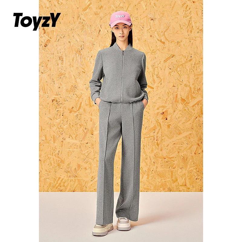 ToyzY款星河烫钻高级灰宽松直筒长裤ZC34320610