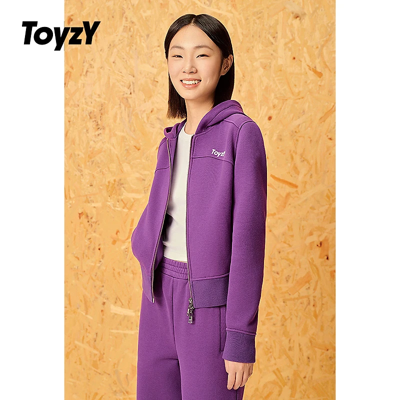 ToyzY新款保暖拉毛内里紫色连帽卫衣外套女ZC34510410