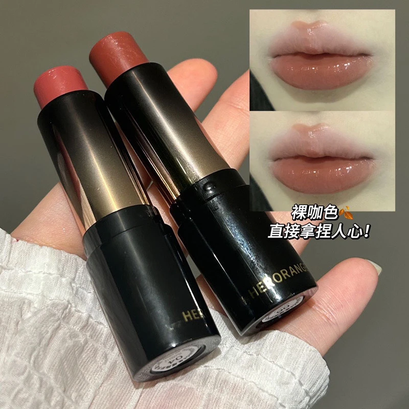 HERORANGE口红腮红多用棒低饱和淡颜水光感显白纯欲土棕镜面唇膏