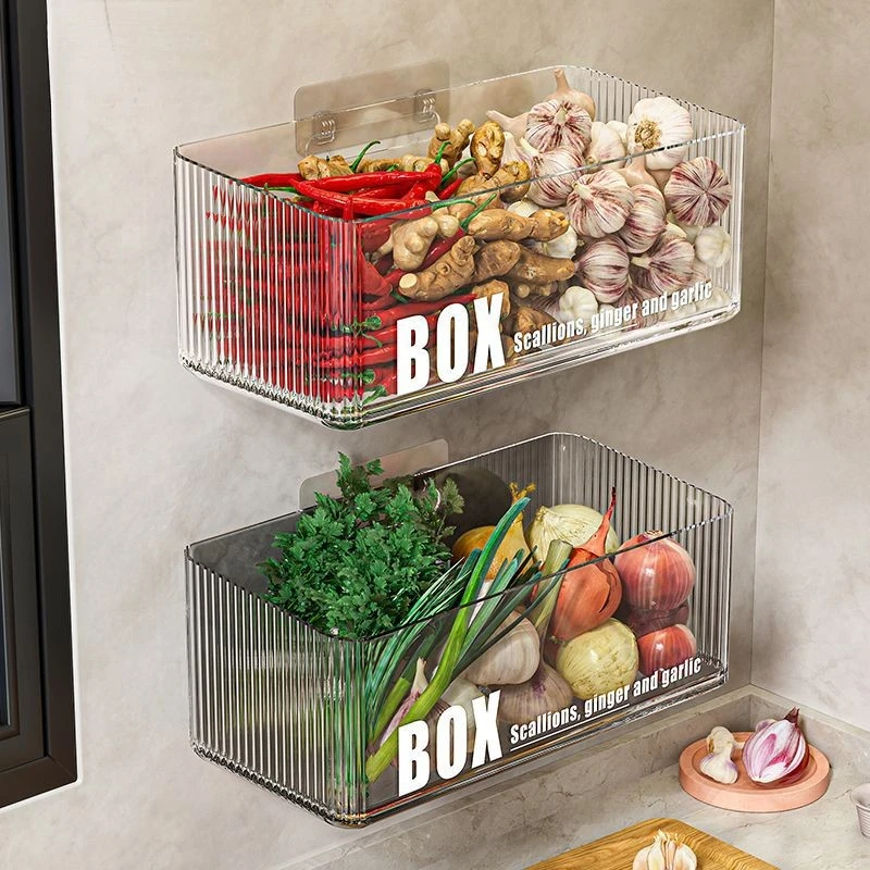家用葱姜蒜收纳盒神器免打孔置物架放生姜大蒜墙上调味架挂菜篮子