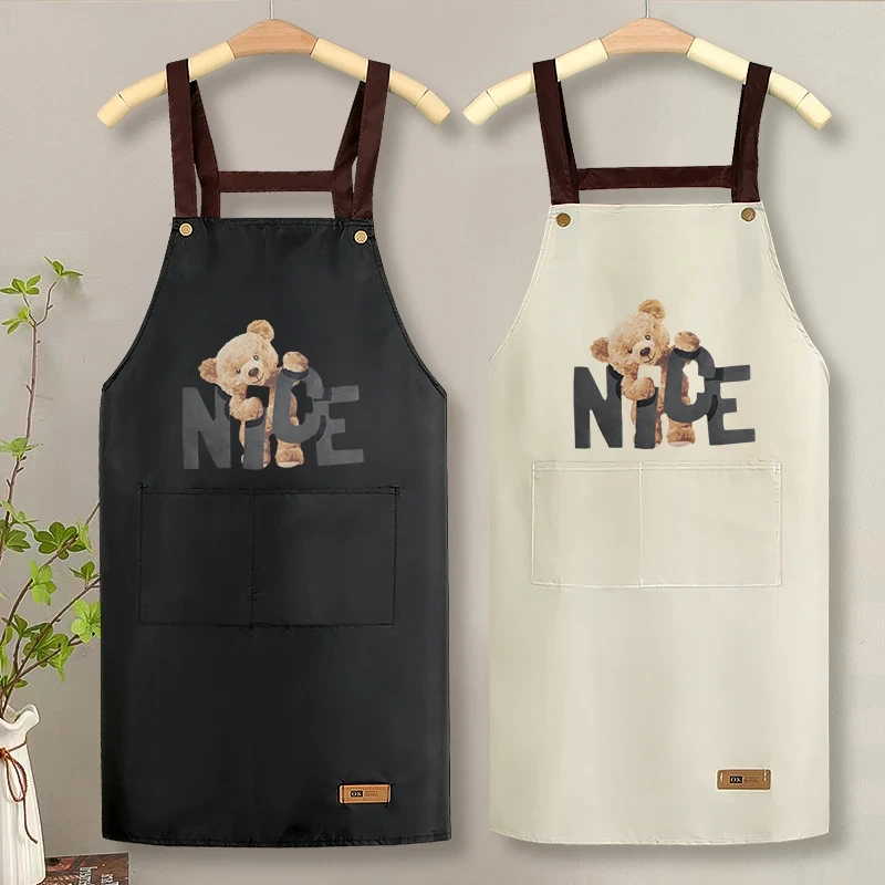 可爱成人时尚防水防油围裙工作服家用洋气厨房做饭专用无袖韩版