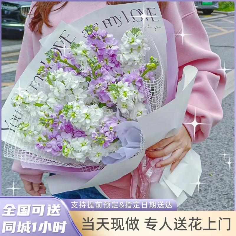 紫罗兰蓝色鲜花束全国同城速递真花送妈妈女友配送切花送花店混搭