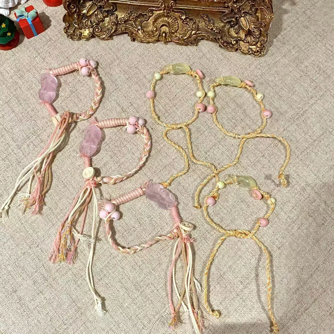 非金属树脂手链 【奶油系列】粉色貔貅树脂重工编绳锦鲤鱼手链