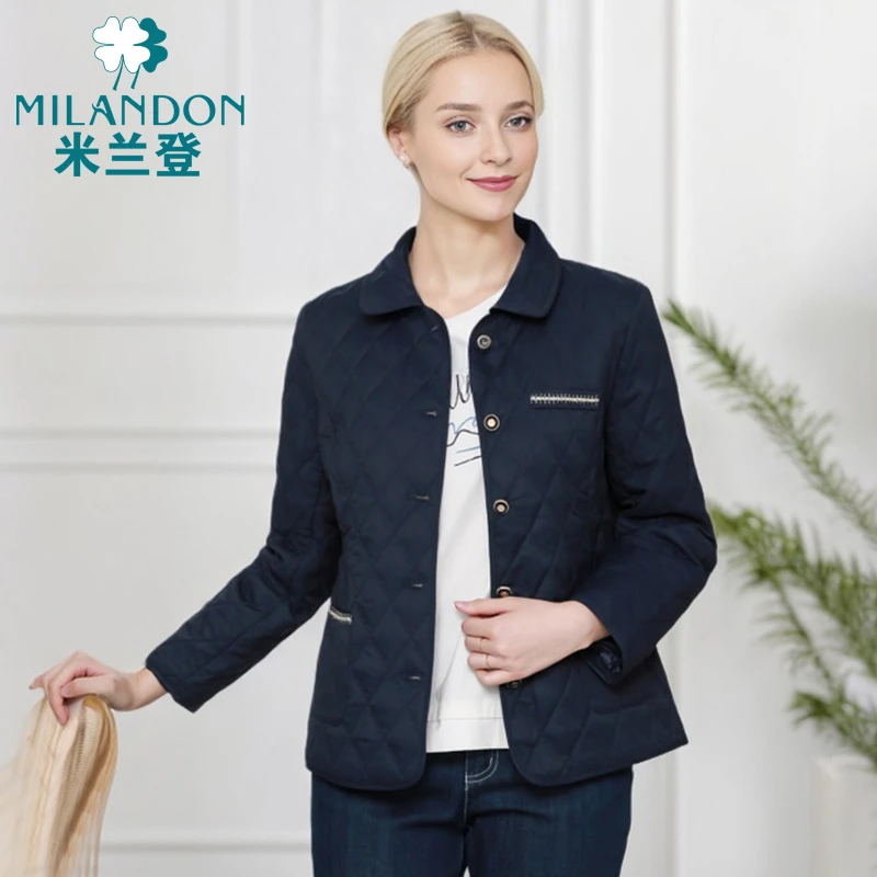 MILANDON/米兰登冬季加厚保暖时尚气质小香风翻领短棉衣1O350001