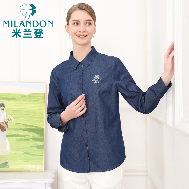 MILANDON/米兰登2024新款春秋时尚休闲绣花长袖牛仔衬衫WP130105