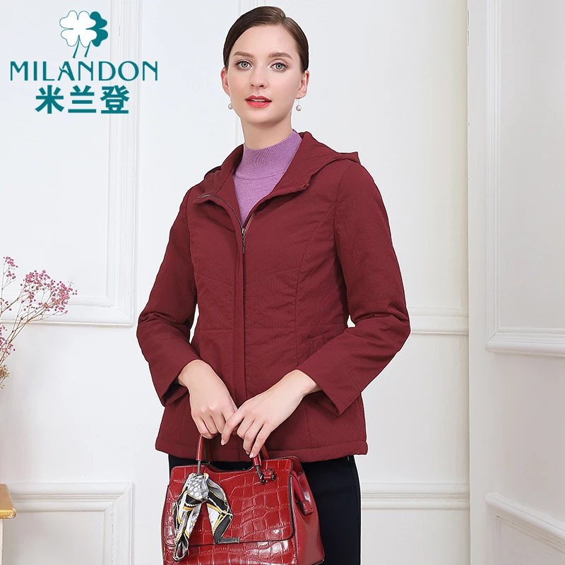 MILANDON/米兰登冬季新款休闲连帽棉衣加棉保暖外套女士1N450102