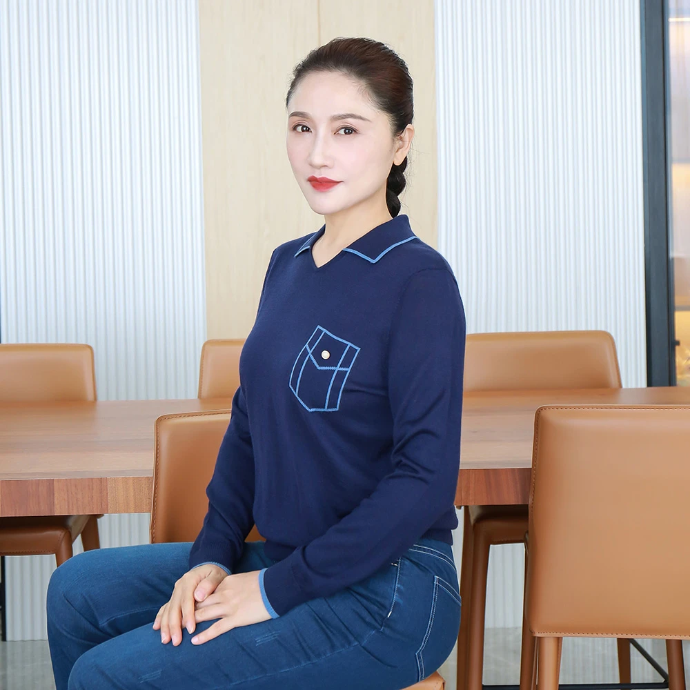 MILANDON/米兰登秋季休闲时尚长袖女士上衣舒适V领针织衫1M3W1020