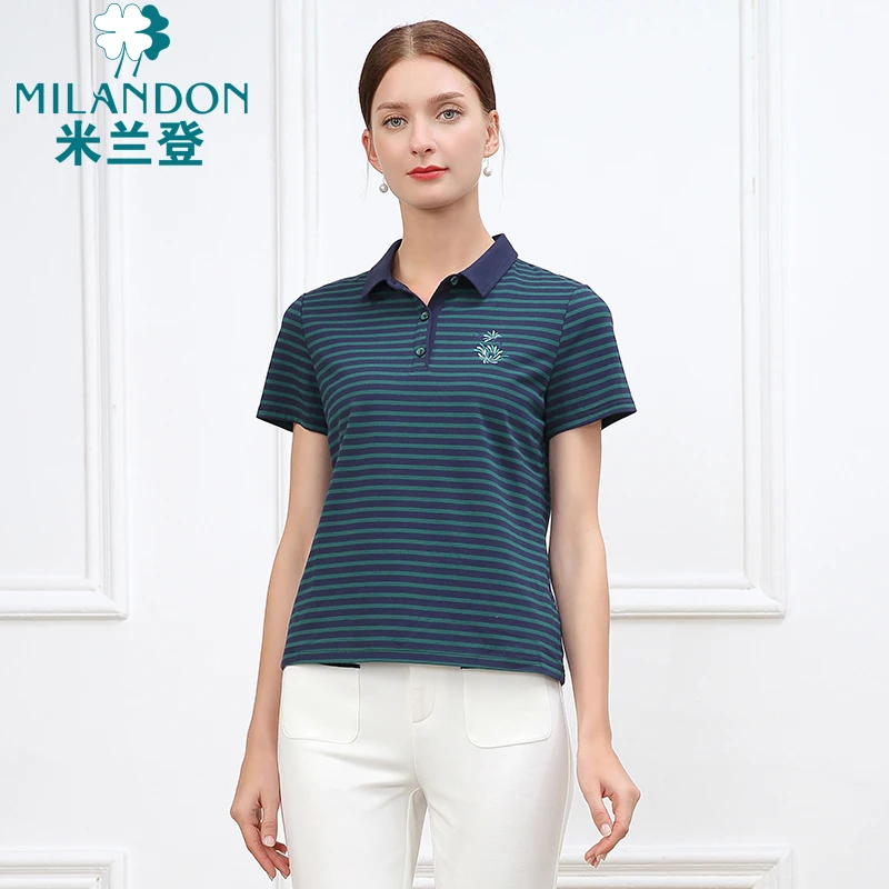 MILANDON/米兰登夏季新款POLO领条纹上衣女士休闲短袖T恤1N2T1104