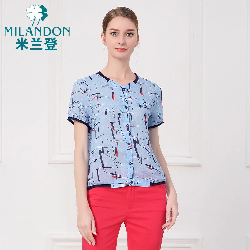 MILANDON/米兰登夏季时装小衫女短袖夏装衬衫宽松妈妈装1M270017