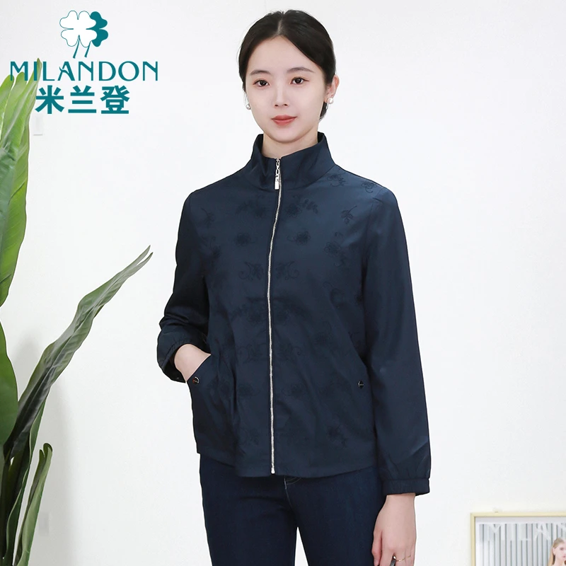 MILANDON/米兰登春秋休闲透气绣花立领长袖外套女1P140010