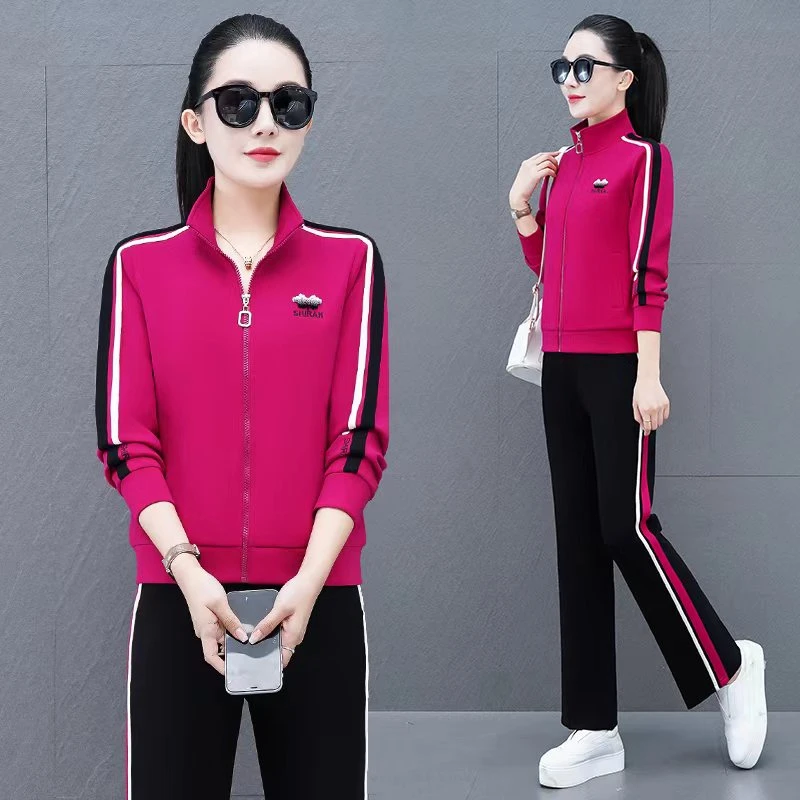 8018秋季新款气质拉链开衫广场舞两件套休闲运动服套装