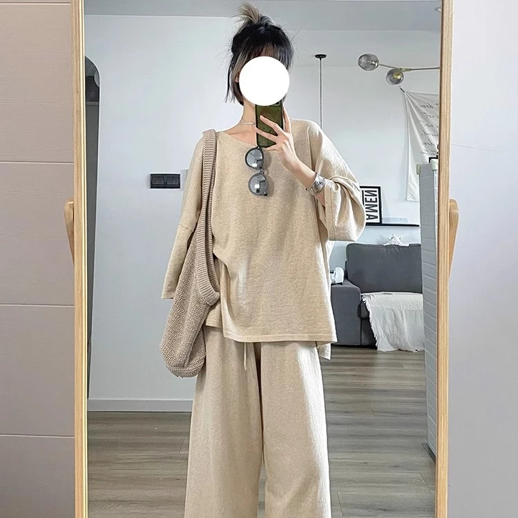 韩版纯色宽松长袖睡衣女春秋季2025年时尚休闲简约家居服套装外穿