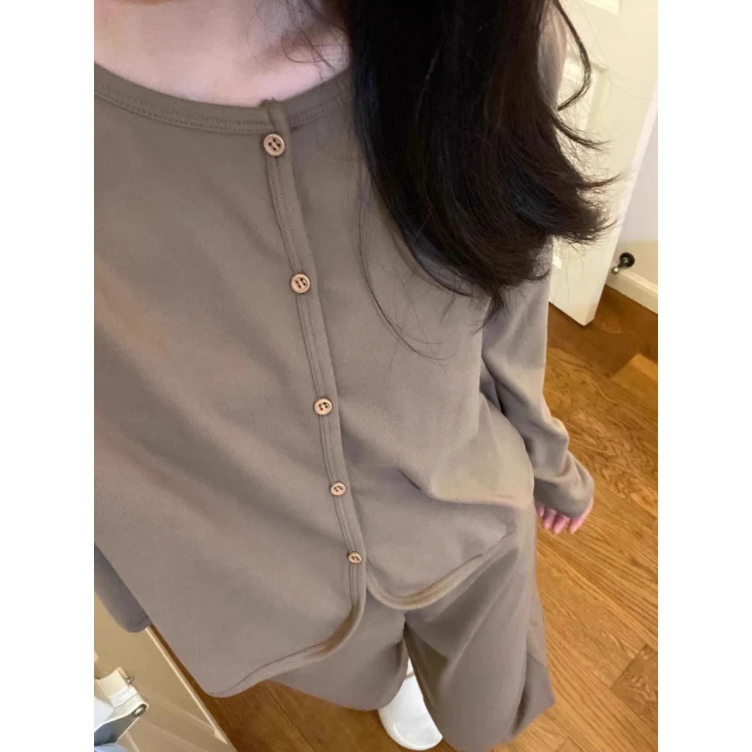 韩系高级感纯色德绒睡衣女秋冬季加厚保暖开衫长裤家居服大码套装