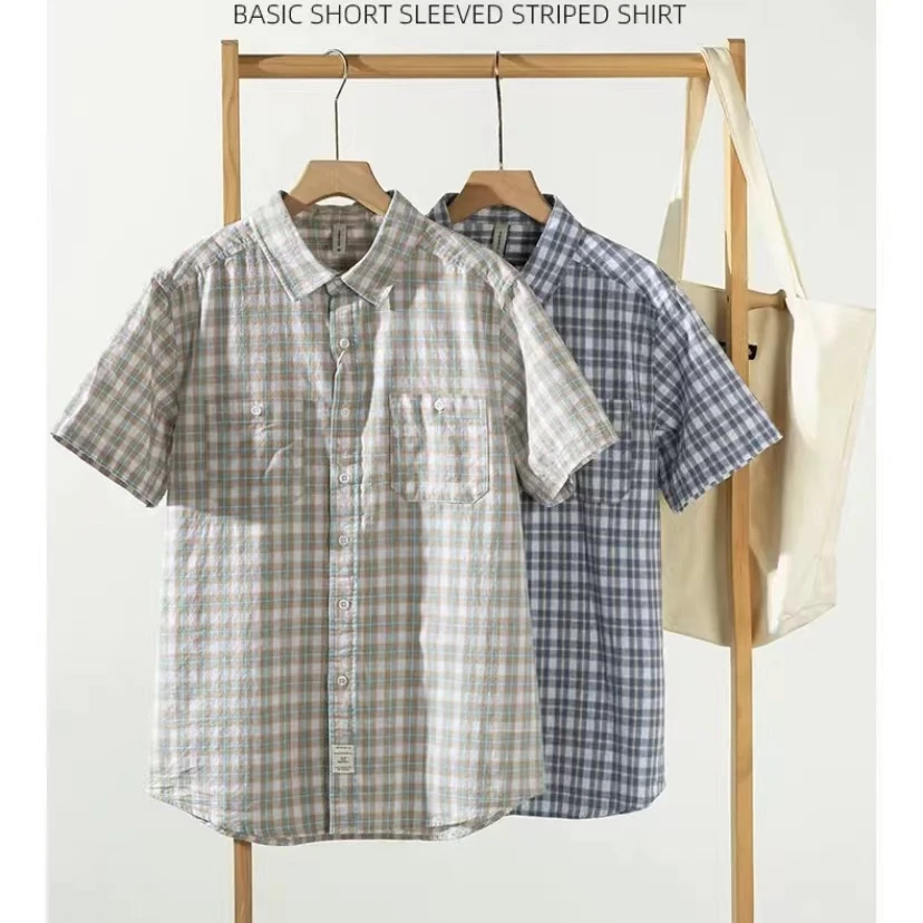 【竹节棉格子短袖衫】夏季纯棉竹节棉柔软亲肤休闲百搭