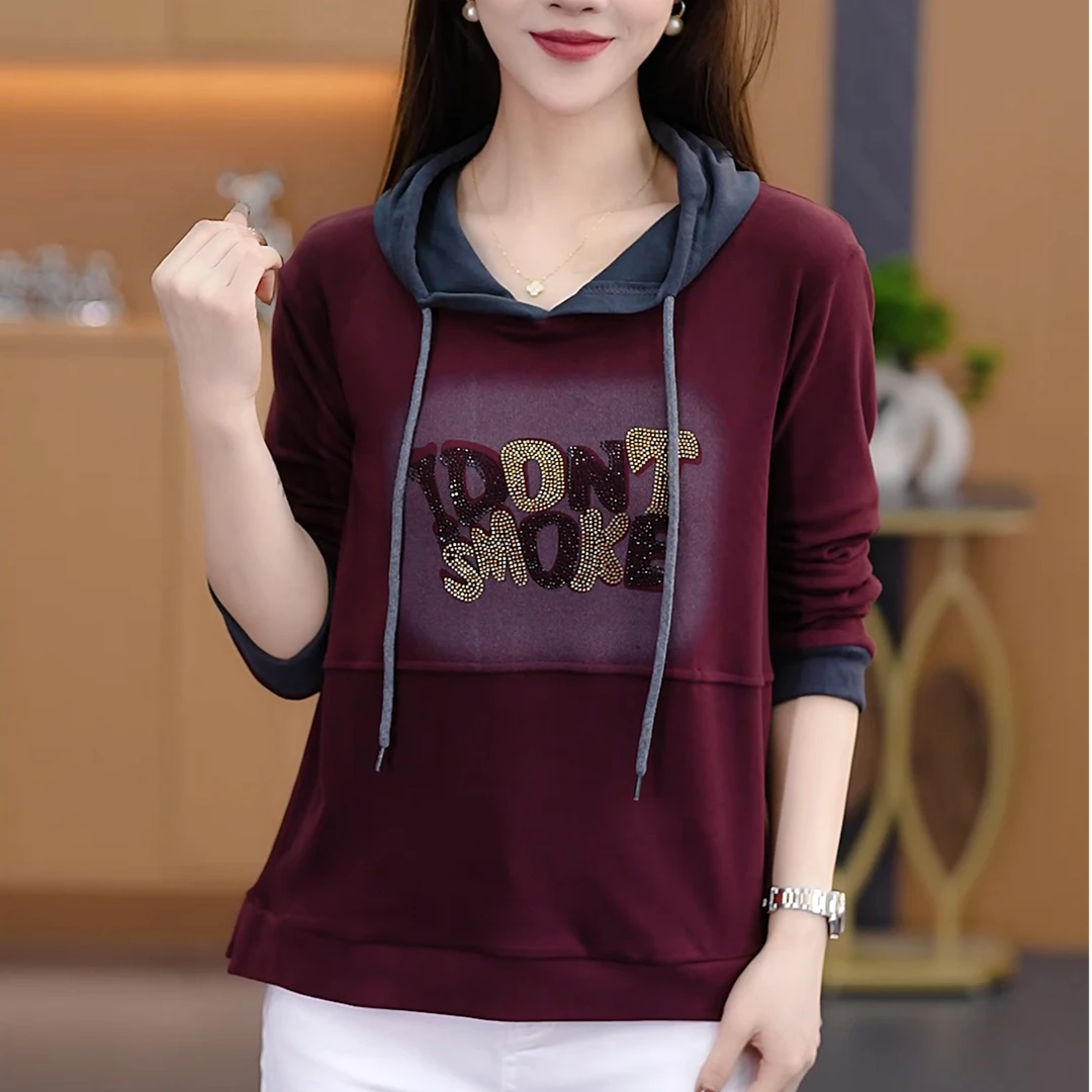 秋冬季时尚连帽卫衣字母印花新款宽松洋气减龄休闲卫衣外穿