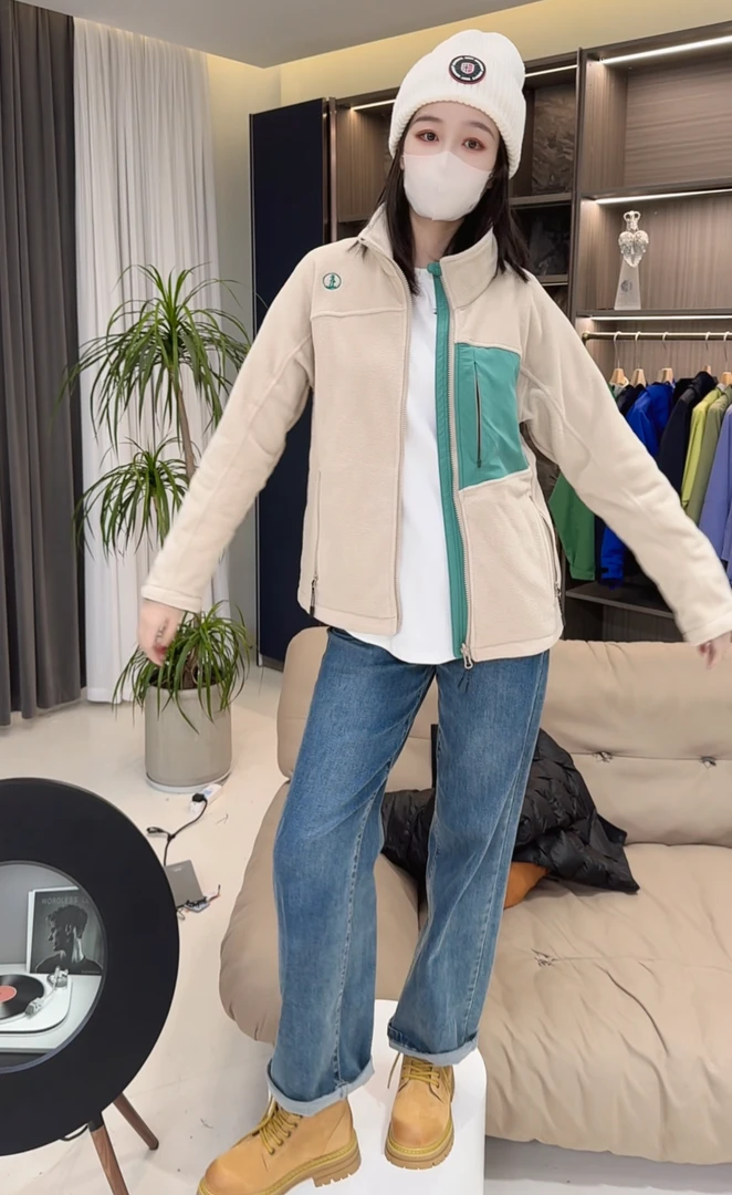 出口挪威外贸订单！男女情侣双面摇粒绒夹克保暖拼接中层休闲外套