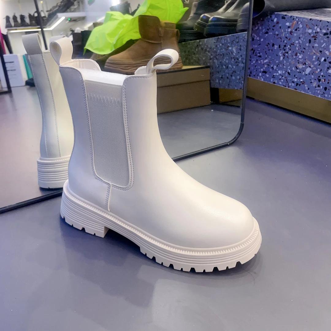 2379-1马丁靴女春秋单靴白色中筒烟筒靴切尔西显瘦短靴子