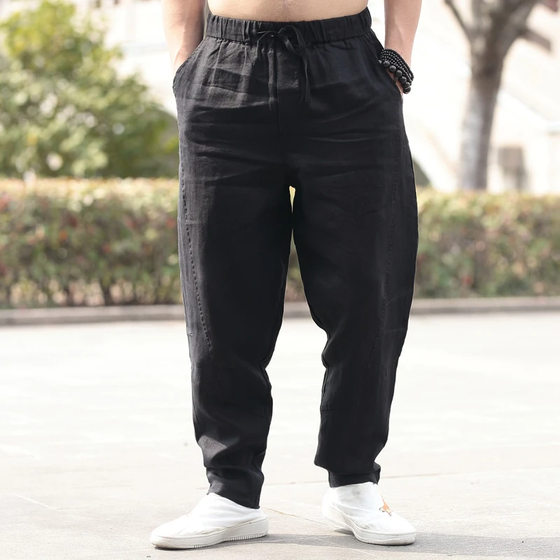 20213玄灵帝中国风男装新中式夏季宽松时尚休闲亚麻松紧裤